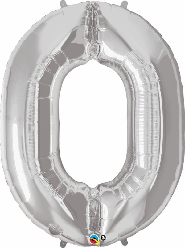 34" Jumbo Silver Number Zero (0) Foil Balloon. 1Pcs. Inflated