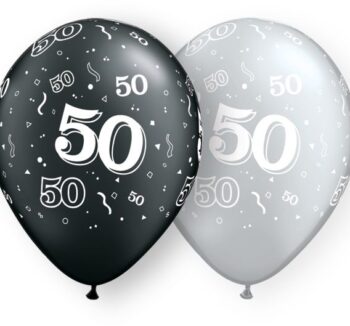 11″ 50-A-Round Black And Silver (50pcs) Balloons