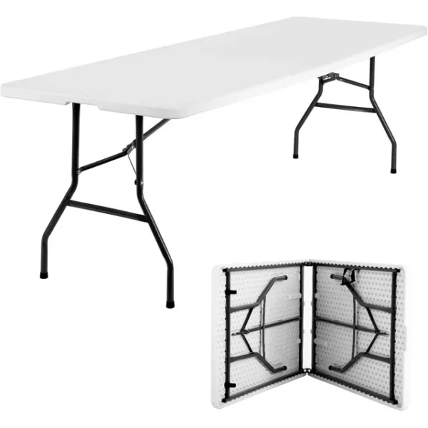 8ft (96inch) White Plastic Foldable Rectangular Table (Rentals) - Image 4