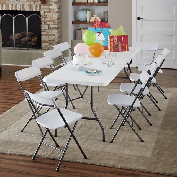 8ft (96inch) White Plastic Foldable Rectangular Table (Rentals) - Image 5