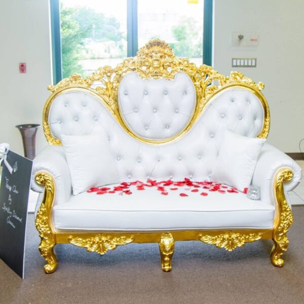 Gold & White 2-seat Sofa Throne Chair (Rentals)