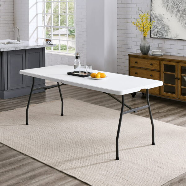 6ft (72inch) White Plastic Foldable Rectangular Table (Rentals) - Image 2