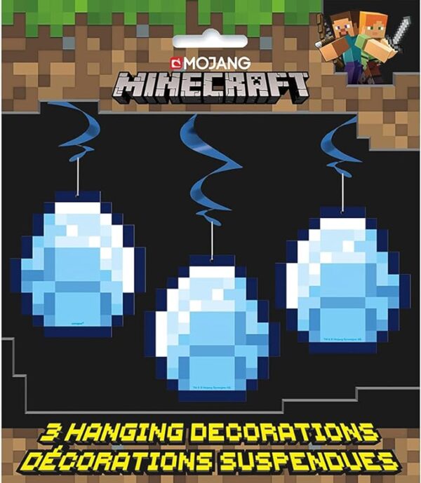 Minecraft Hanging Swirl Decorations (26") 3 Count - Exciting & Vibrant Party Decor, Perfect for Themed Birthday Parties & Gaming Events