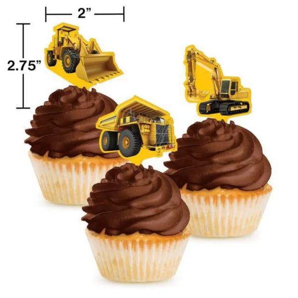 Construction Zone Party Pick Cupcake Decorations (12 Count) - Image 3