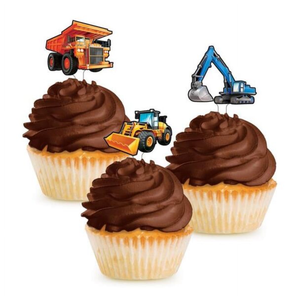Construction Zone Party Pick Cupcake Decorations (12 Count)