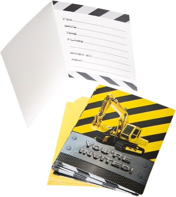 Construction Zone Foil Invitation Card - 8 Count (Creative Converting) - Image 4