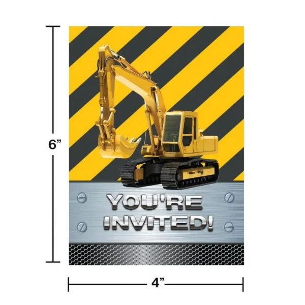 Construction Zone Foil Invitation Card - 8 Count (Creative Converting) - Image 3