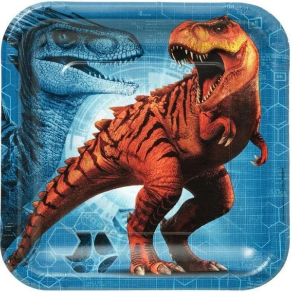 Jurassic World 'Dino Hybrid' Square Party Plates 9" - 8 Count (Party Supplies)