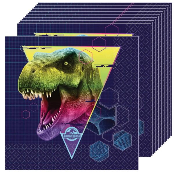 Jurassic World Luncheon Napkins 6.5" x 6.5", Multicolor (Pack of 16) - 16 Count {Dino Hybrid}