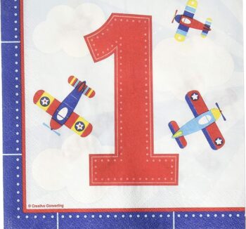 Lil' Flyer One (1) Year Old Luncheon Napkins 6.7" - 16 Count (Party Supplies) (Creative Converting)