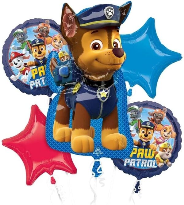 Paw Patrol Chase Foil Balloon Bouquet - 5 Count (Party Supplies, Party Favors)