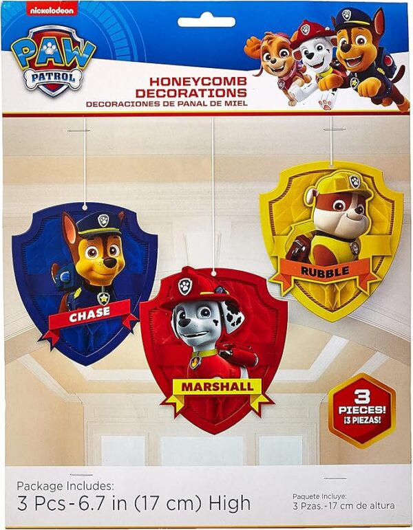 Paw Patrol Honeycomb Decorations- 3 Count (Party Supplies)