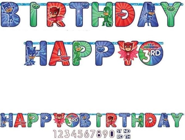 PJ Masks 'Happy Birthday' Letter Banner - 1 Count (Party Supplies)