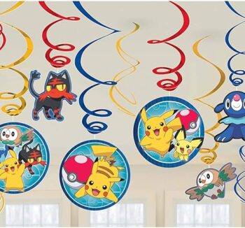 Pokémon Swirl Decorations, Multicolor Paper Swirls - 12 Count (Party Supplies)