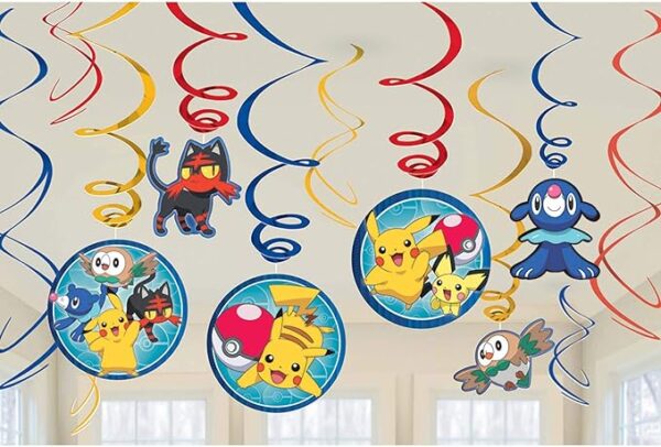 Pokémon Swirl Decorations, Multicolor Paper Swirls - 12 Count (Party Supplies)