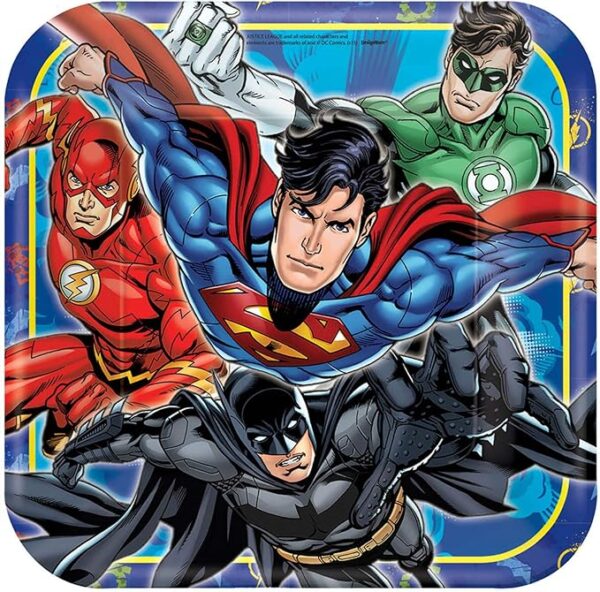 Justice League 9" Square Dinner Plate - 8 Count (Party Supplies) {DC}