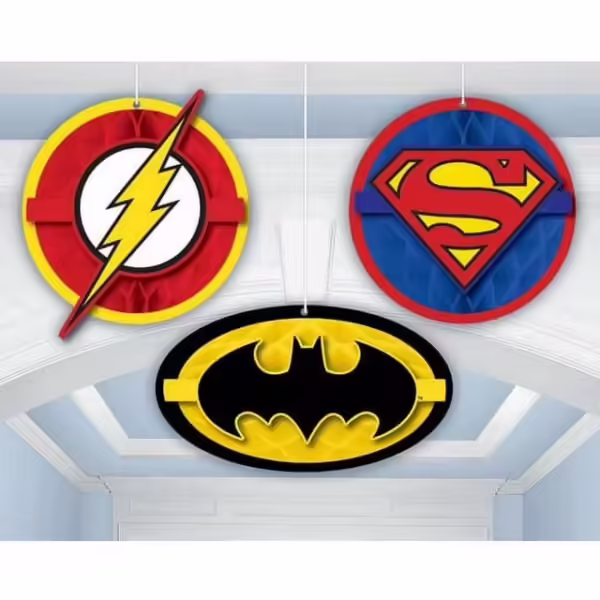 Justice League 'Heroes Unite' Honeycomb Decorations - 3 Count (Party Supplies) {DC}