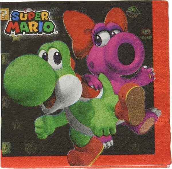 Super Mario Multicolored Beverage Napkins 5" x 5" - 16 Count (Party Supplies)