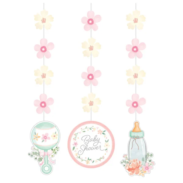 Farmhouse Floral Hanging Cutouts - 3 Piece Count (Party Supplies) (Baby Shower)