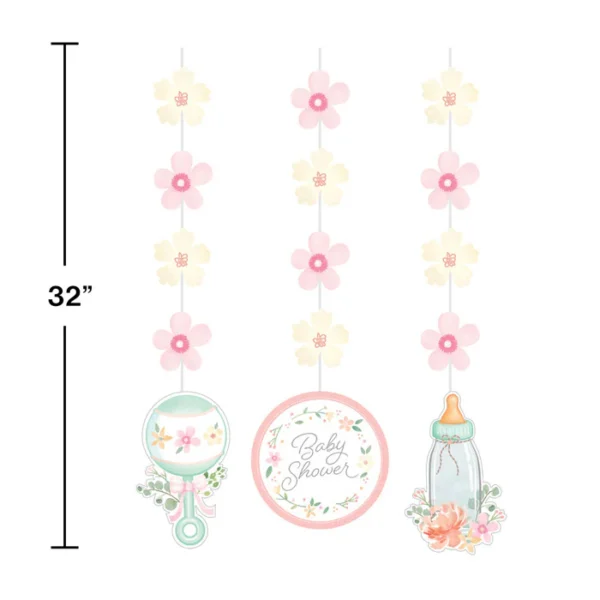 Farmhouse Floral Hanging Cutouts - 3 Piece Count (Party Supplies) (Baby Shower) - Image 3