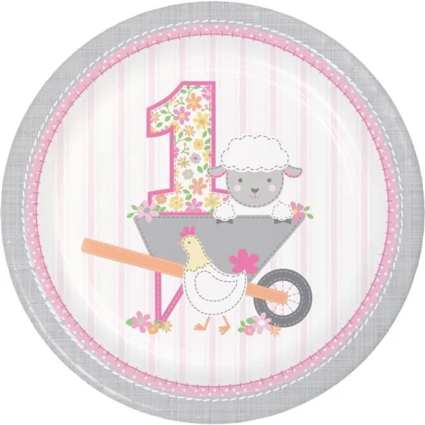 Farmhouse Floral 9" 1st Birthday Plates - 8 Piece Count (Party Supplies)