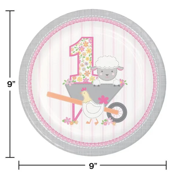 Farmhouse Floral 9" 1st Birthday Plates - 8 Piece Count (Party Supplies) - Image 3