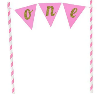 Pink 'One' Banner Cake Topper - 1 Piece Count (Party Supplies) (Baby Shower) {Creative Converting}