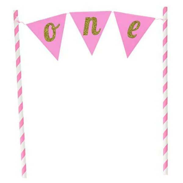 Pink 'One' Banner Cake Topper - 1 Piece Count (Party Supplies) (Baby Shower) {Creative Converting}