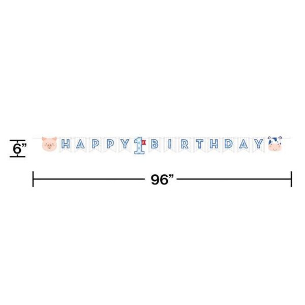 Farmhouse Boy 1st Birthday Shaped Ribbon Banner - 1 Piece Count (Party Supplies) - Image 3