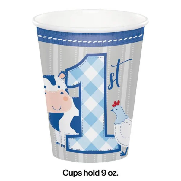 Farmhouse Boy 1st Birthday 9oz Hot/Cold Paper Cups - 8 Piece Count (Party Supplies) - Image 3