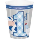 Farmhouse Boy 1st Birthday 9oz Hot/Cold Paper Cups - 8 Piece Count (Party Supplies)