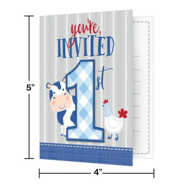 Farmhouse Boy 1st Birthday Party Invitations - 8 Piece Count (Party Supplies) - Image 3