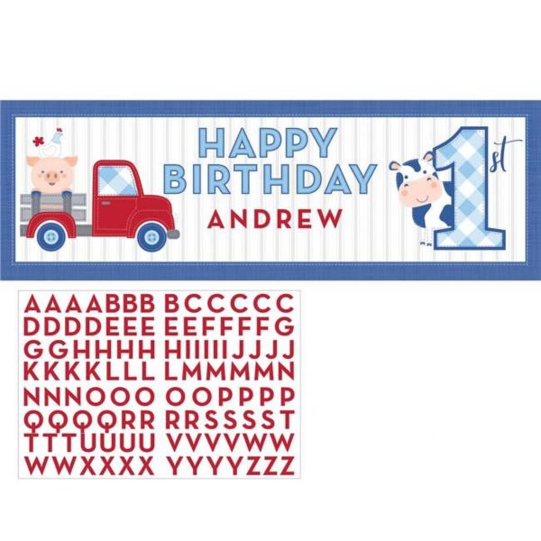 Farmhouse Boy 1st Birthday Giant Party Banner - 1 Piece Count (Party Supplies)