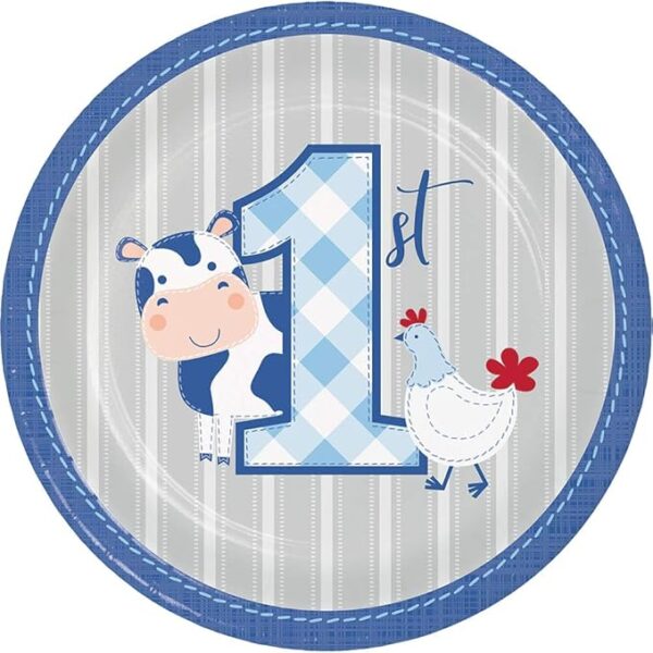 Farmhouse Boy 1st Birthday 7" Dessert Plate - 8 Piece Count (Party Supplies)