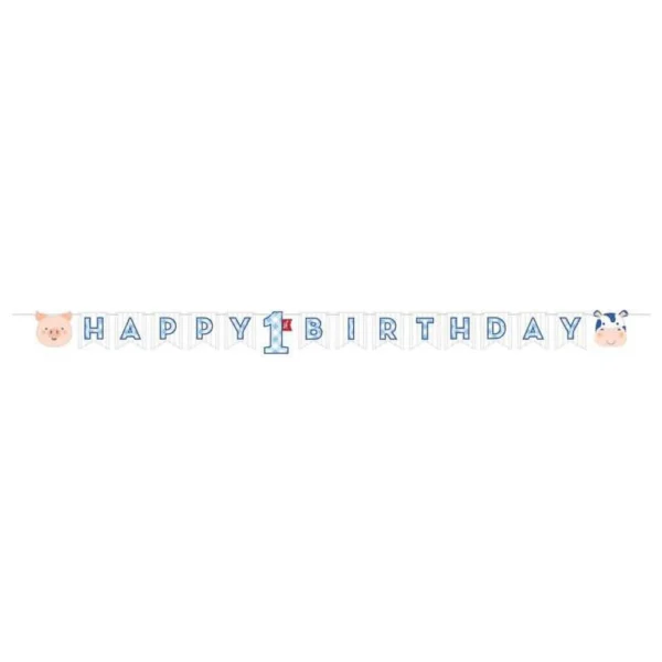 Farmhouse Boy 1st Birthday Shaped Ribbon Banner - 1 Piece Count (Party Supplies)