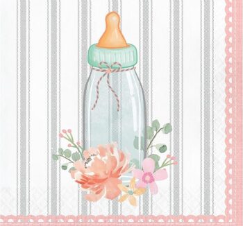 Farmhouse Floral Baby Bottle Napkins - 16 Piece Count (Party Supplies) (Baby Shower)