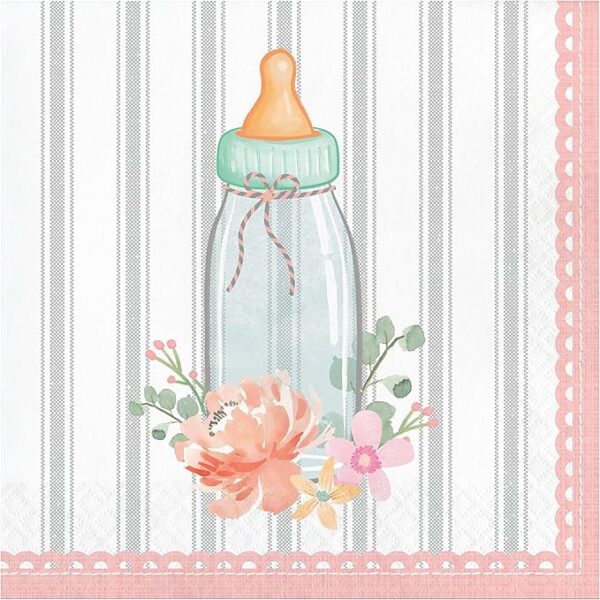 Farmhouse Floral Baby Bottle Napkins - 16 Piece Count (Party Supplies) (Baby Shower)