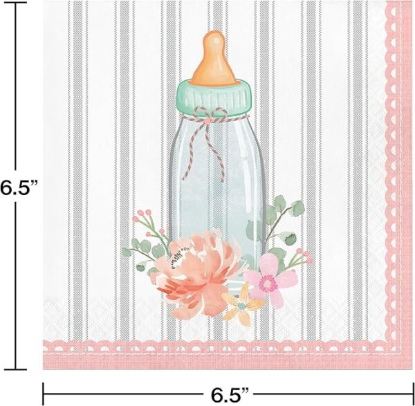 Farmhouse Floral Baby Bottle Napkins - 16 Piece Count (Party Supplies) (Baby Shower) - Image 3