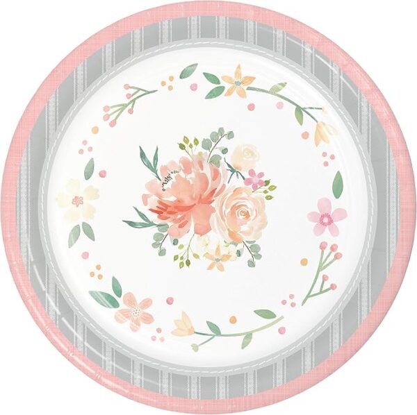 Farmhouse Floral 10" Luncheon Plates - 8 Piece Count (Party Supplies) (Baby Shower)