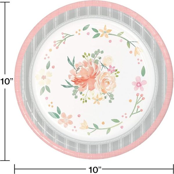 Farmhouse Floral 10" Luncheon Plates - 8 Piece Count (Party Supplies) (Baby Shower) - Image 3