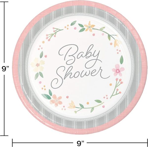 Farmhouse Floral 9" Luncheon Plates - 8 Piece Count (Party Supplies) (Baby Shower) - Image 3