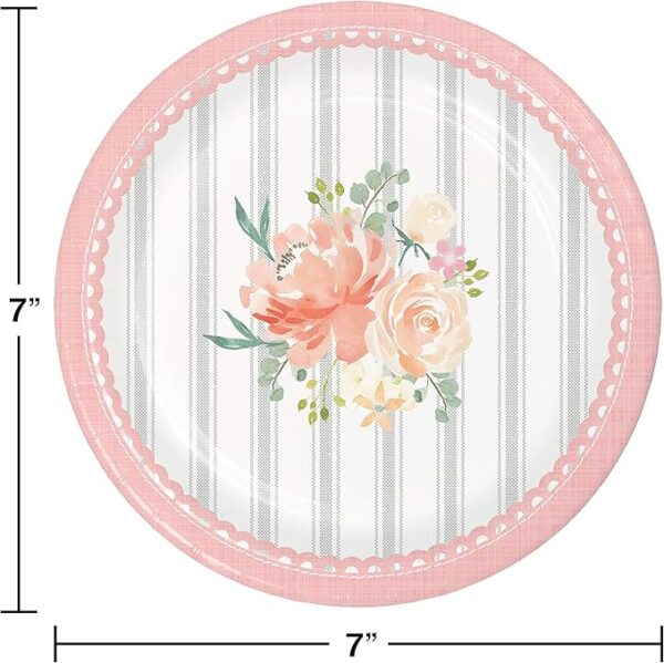 Farmhouse Floral 7" Dessert Plate - 8 Piece Count (Party Supplies) (Baby Shower) - Image 3