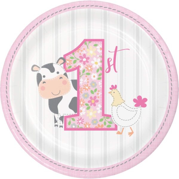 Farmhouse Floral Baby 1st Birthday Plates - 8 Piece Count (Party Supplies)