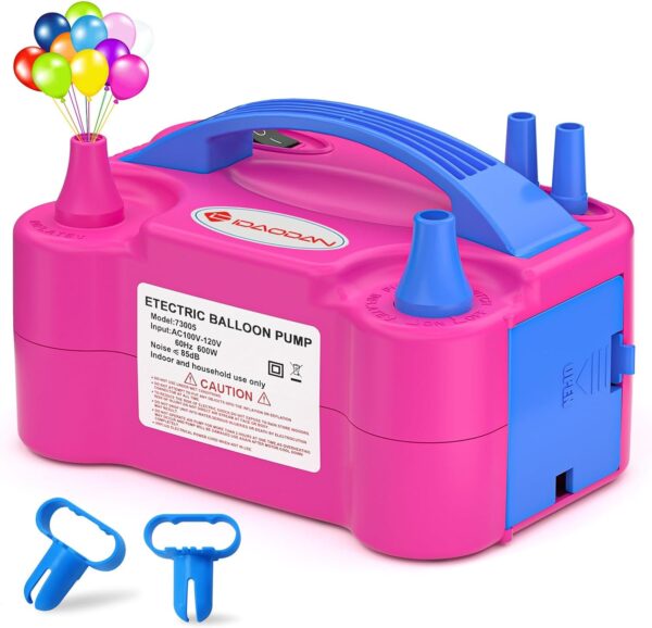 Electric Air Balloon Pump, Portable Dual Air Pump Dual Nozzle Rose Red 110V 600W Balloon Inflator for Party Decorations.1pcs