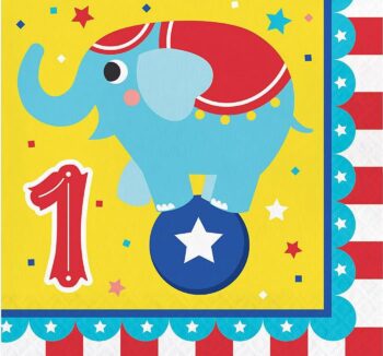Circus Party 1st Birthday Luncheon Napkins - 16 Piece Count (Party Supplies)