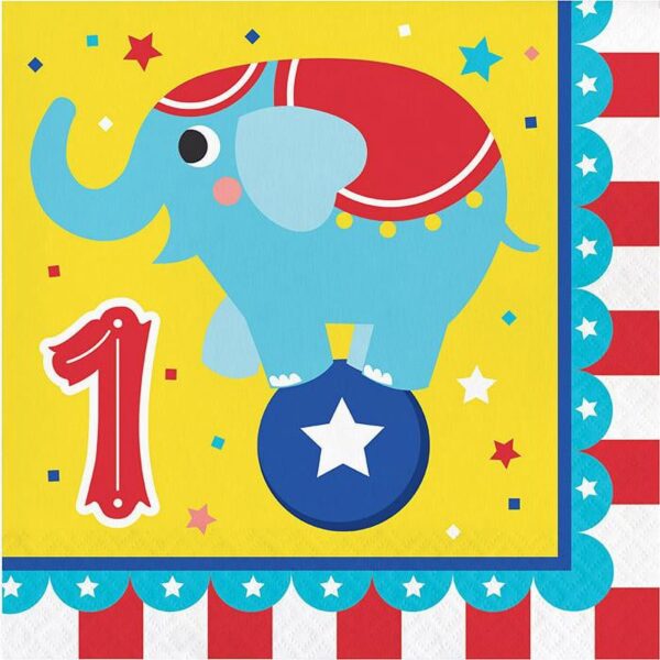 Circus Party 1st Birthday Luncheon Napkins - 16 Piece Count (Party Supplies)