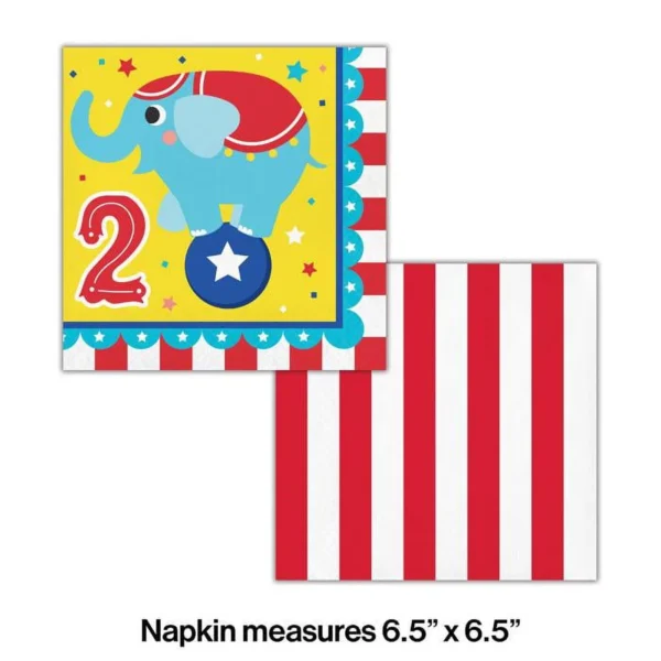 Circus Party 2nd Birthday Luncheon Napkins - 16 Piece Count (Party Supplies) - Image 3