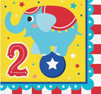 Circus Party 2nd Birthday Luncheon Napkins - 16 Piece Count (Party Supplies)
