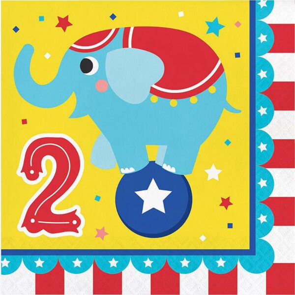 Circus Party 2nd Birthday Luncheon Napkins - 16 Piece Count (Party Supplies)