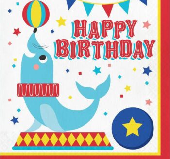 Circus Party 'Happy Birthday' Luncheon Napkins - 16 Piece Count (Party Supplies)